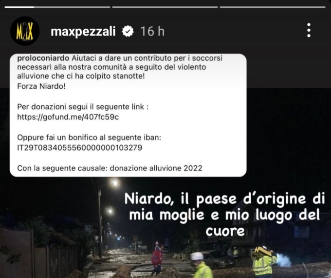 L’appello social di Max Pezzali per aiutare la popolazione di Niardo