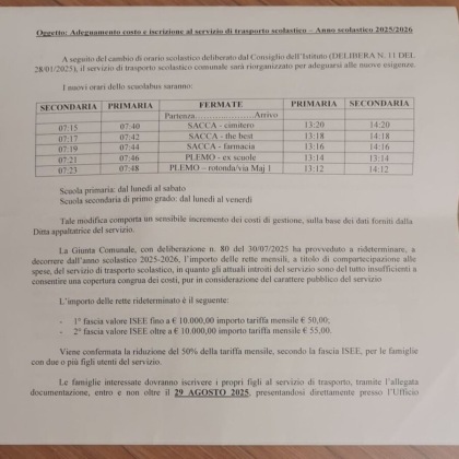 Impennata delle tariffe del trasporto scolastico. Genitori della Sacca in rivolta